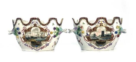 A pair of Dresden porcelain Monteiths, 19th century, in the Meissen style, painted with quatrefoil