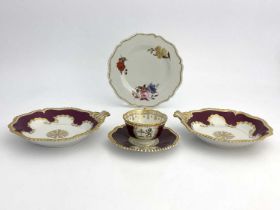 Worcester Flight Barr and Barr tea and dessert ware, including armorial cup and saucer, monochrome