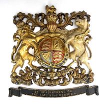 A cast iron and enamelled Royal Warrant, probably for King George V, coat or arms and supporters,