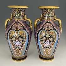 A large pair of Copeland Spode vases or lamp bases, shouldered form, relief moulded with lizard