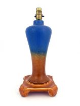 Ruskin Pottery, a crystalline table lamp on stand, circa 1932, inverse baluster form on integrated