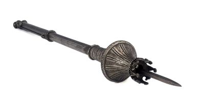 A 16th century steel officer's sceptre or baton de comande, French, the mace type end with coronet