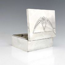 WMF, a Jugendstil silver plated jewel casket, cuboid form, the hinged lid embossed with a