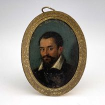 17th century Italian school, oval portrait of a gentleman, oil on copper, 7.5cm x 6cm, framed