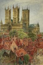 Henry Edward Tidmarsh (British, act.1880-1927), Lincoln Cathedral, signed and dated 1915 l.r.,