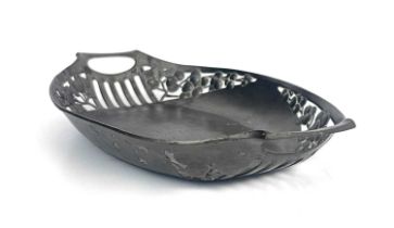 Friedrich Adler for Orivit, a Jugendstil pewter reticulated dish, circa 1905, twin handled oval