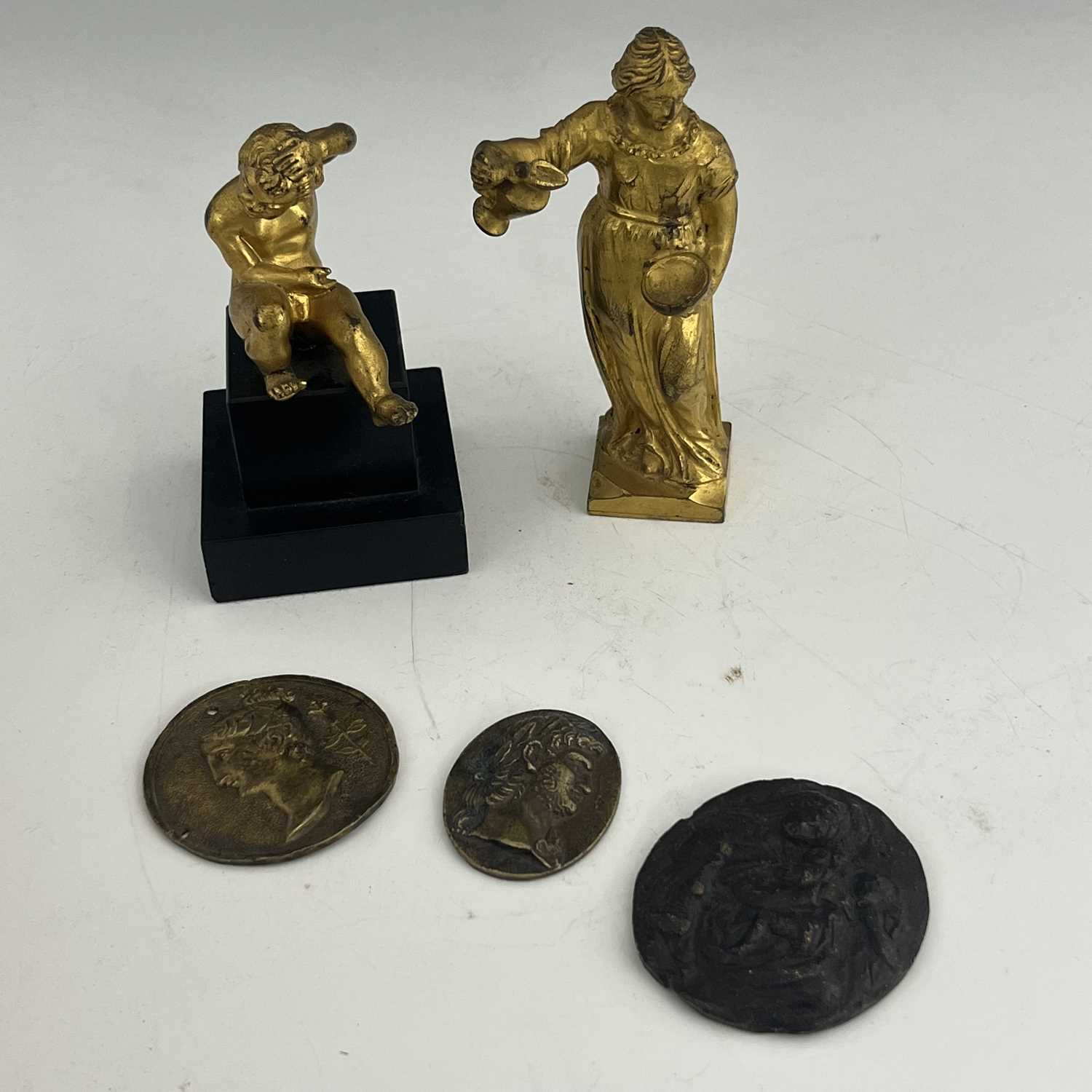 A collection of 19th century Grand Tour gilt metal plaques and figures, including Raphael Madonna - Image 2 of 3