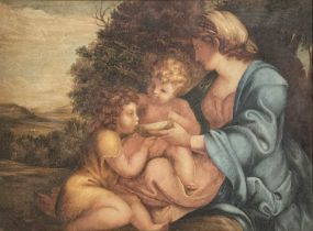 After Ludovico Carracci, 'Madonna & Children', titled verso, watercolour and bodycolour, 23 by 31cm,