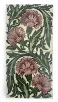 William De Morgan, a Carnation double tile panel, circa 1898, pink flowers and green foliage,