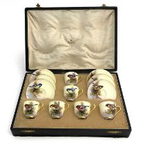 E Barker for Royal Worcester, a bird painted coffee set, decorated with English garden birds,