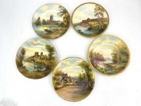 Rushton et al for Royal Worcester, five various scene painted and printed plates, including Durham