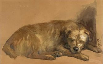 William Osborne (Irish, 1823-1901), a preparatory study of a recumbent dog sleeping, signed with