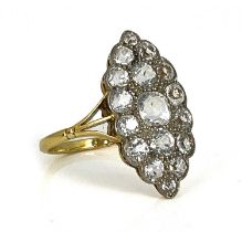 An 18ct gold and white sapphire marquise-shaped ring, ring size Q, 4.0g