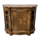 A mid-Victorian figured walnut and strung credenza, circa 1870, moulded top, gilt metal mounts,