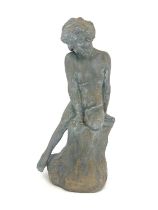 Leslie Harradine for Royal Doulton, a stoneware garden sculpture, modelled as a nude child on a