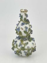 A Continental porcleain bottle flask and cover, circa 1820, double gourd form, encrusted with forget
