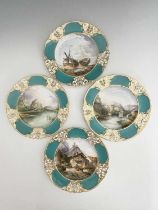 A set of four Royal Worcester plates, circa 1890, printed and painted with landscape and coastal