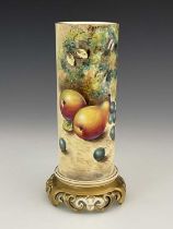 Bowen for Royal Worcester, a cylindrical fruit spill vase, pierced scroll foot, stamp mark, 22cm