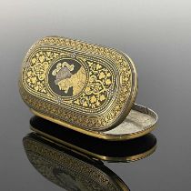 A Spanish Toledo gold and silver Damascened box, in the manner of Placido Zuolaga