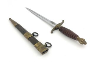 A Yugoslavian WWII Army Officers dagger, 1939 model, leather bound handle, brass fittings, 38cm