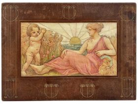 An Art Nouveau allegorical panel, the watercolour on vellum painting of Ceres depicted as a maiden