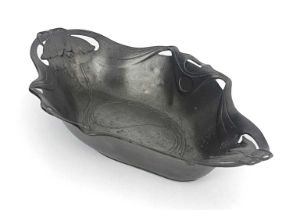 Friedrich Adler for Orivit, a Jugendstil pewter dish, model 2178, circa 1905, ogee boat form, cast