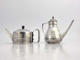 Two Secessionist silver plated teapots, one WMF in the style of Jan Eisenloeffel, the other of