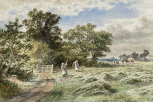 Robert Gallon (British, 1845-1925), 'Haymaking', signed l.l., titled verso, watercolour, 35 by 52cm,