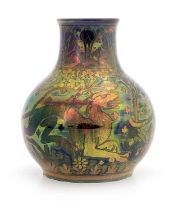 Charles Cundall for Pilkington, a Royal Lancastrian lustre vase, 1910, bulbous form, painted with