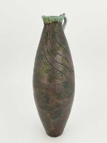 Roger Cockram, a large studio pottery jug, elongated ovoid form with sgraffito line decoration on