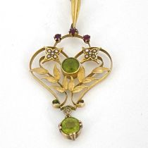 An Edwardian 15ct gold pendant, circa 1905, heart-shaped openwork foliage design set with