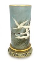 Charles Baldwyn for Royal Worcester, a cylinder vase, 1904, on integrated Oriental pierced scroll