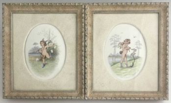 Antonin Boullemier for Minton, a pair of oval painted plaques, circa 1895, painted with cherubs