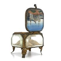 A French Palais Royal glass and gilt mounted jewel casket, reverse printed with Exposition