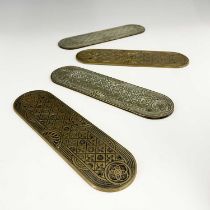 A set of four Aesthetic Movement gilt brass door plates, William Tonks and Sons, circa 1878, cast