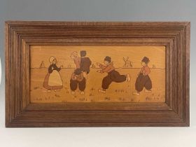 After Cecil Aldin, a set of six Arts and Crafts Joxyl wooden panels, depicting Dutch children at