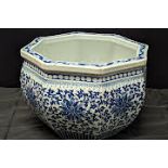 A large 19th century Ming style Chinese blue and white jardiniere, H.25cm D.33cm
