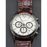 A David Duggen gents chronograph quartz wristwatch, 3 subsidiary dials, date aperture, brown leather