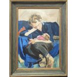 20th century British School, father nursing a baby, oil on canvas, signed lowe left MINA and dated