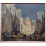 Late 19th/early 20th century Dutch School, a harbour scene, watercolour, H.24cm W.28.5cm