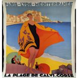 After Roger Broders, La Plage De Calvi-Corse, offset lithograph, published 1960s, full sheet, H.82cm