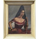 Mid 20th century Continental School, portrait of Mediterranean Flamenco lady, oil on board, H.50cm