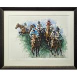 Peter Curling (Irish, b.1955), Horse Racing print, signed in pencil and numbered 4/95, H.45cm W.