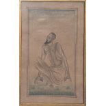 An early 20th century Middle Eastern watercolour of a beggar, H.14cm W.8cm