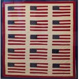 A large early 20th century American textile depicting the Stars and Stripes of the USA flag, H.