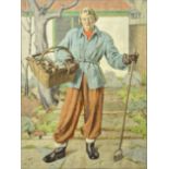 Veronica Burleigh (British, 1909-1999), full length portrait of a lady gardening, oil on canvas,