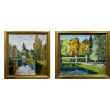 Kudrov (20th century Russian School), Park Lake, oil on canvas, signed to verso, together with one