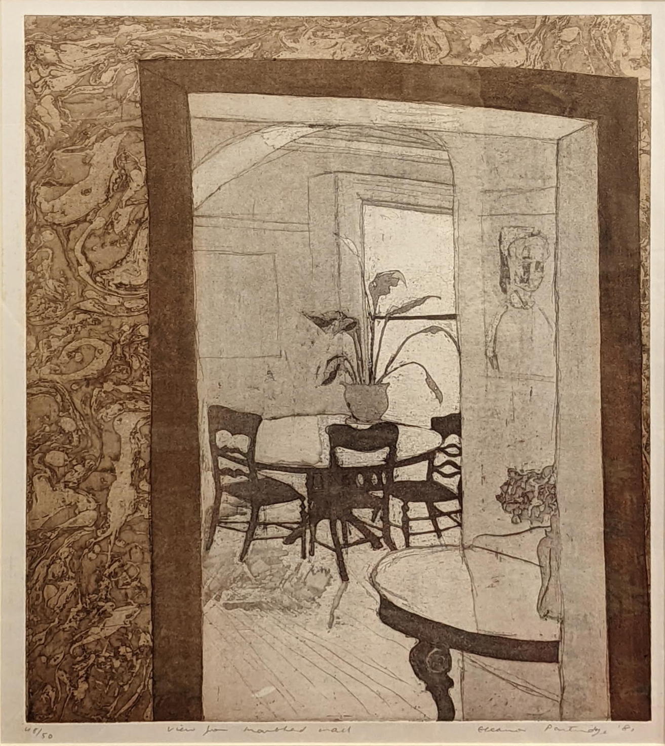 20th century British School, marble hall interior study, lithograph, signed in pencil lower right,