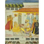 19th century Indian School, Ajit Singh Ji, King with Queen, Jodhpur, gouache with gilt
