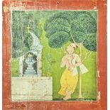 19th century Indian School, Ragani under a tree, Chamba, Himachal, H.16cm W.15cm